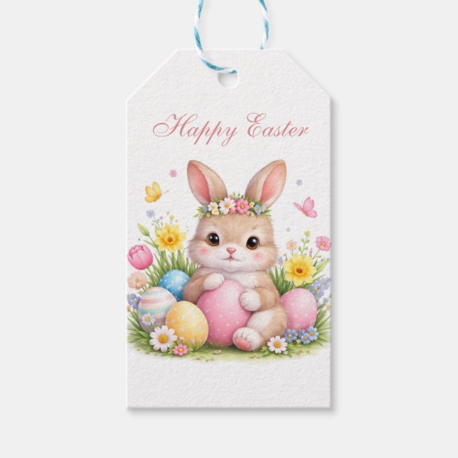 Süßer Osterhase Kaninchen Rosa Peonie Geschenkanhänger (Vorderseite)