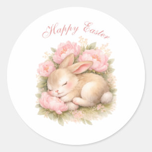 Süßer Osterhase Kaninchen Rosa Peonie Runder Aufkleber