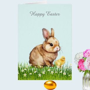 Süßer Osterhase & Küken auf Hellblau