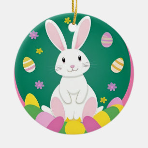 Süßer Osterhase mit dekorativen Eiern Keramik Ornament