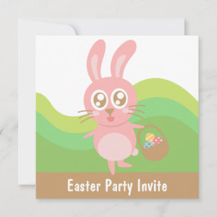 Süßer Osterhase mit einem Korb voller Eier Einladung