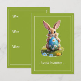 Süßer Osterhase mit einem Osterei - Einladung