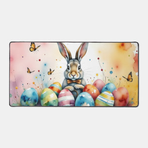 Süßer Osterhase mit farbenfrohen bemalten Eiern Schreibtischunterlage
