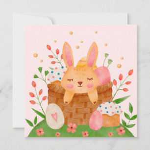Süßer Osterhase mit Korb im Frühling Mitteilungskarte