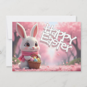 Süßer Osterhase mit Korb und bunten Eiern