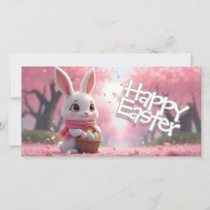 Süßer Osterhase mit Korb und bunten Eiern