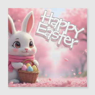Süßer Osterhase mit Korb und bunten Eiern Magnetkarte