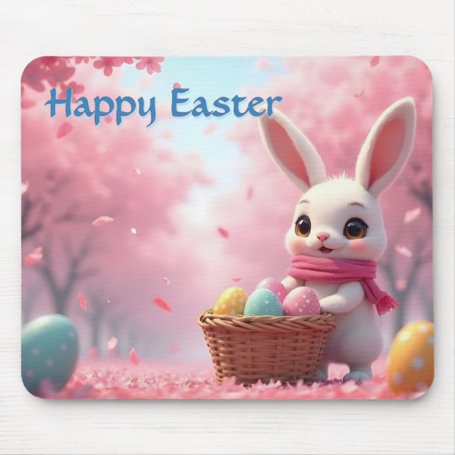Süßer Osterhase mit Korb voller bunter Eier Mousepad (Vorne)