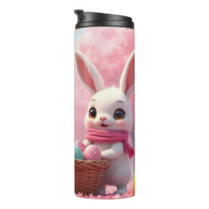 Süßer Osterhase mit Korb voller bunter Eier Thermosbecher