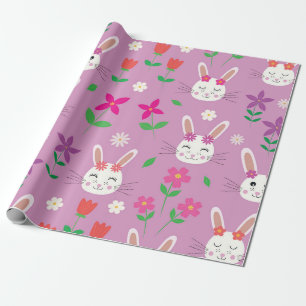 Süßer Osterhase mit rosa lila orangefarbenen Blume Geschenkpapier