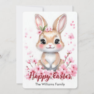 Süßer Osterhase rosa Blüten Feiertagskarte