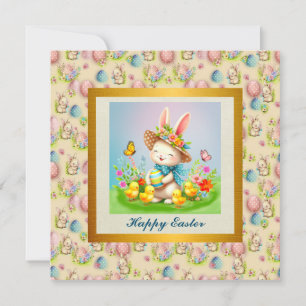 Süßer Osterhase und fröhliche Frühlingsblumen Feie Einladung