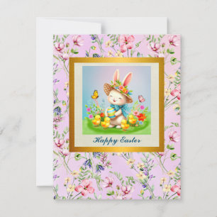 Süßer Osterhase und fröhliche Frühlingsblumen Feie Feiertagskarte