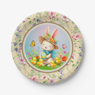 Süßer Osterhase und fröhliche Frühlingsblumen Feie Pappteller