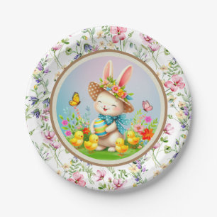 Süßer Osterhase und fröhliche Frühlingsblumen Feie Pappteller
