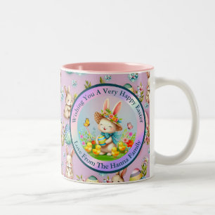 Süßer Osterhase und fröhliche Frühlingsblumen Feie Zweifarbige Tasse