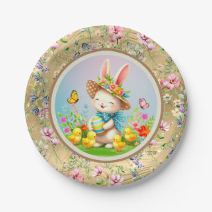 Süßer Osterhase und glückliche Frühlingsblumen Fei Pappteller