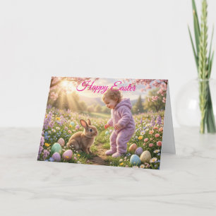 Süßer Osterhase und Kind Feiertagskarte