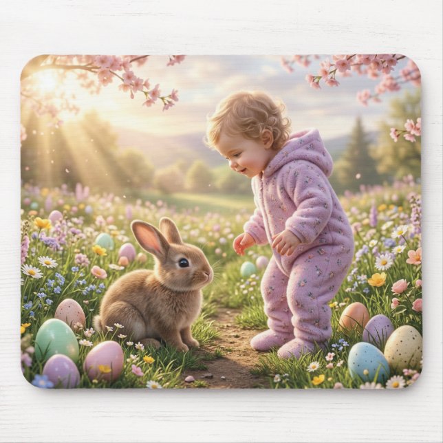 Süßer Osterhase und Kind Mousepad (Vorne)
