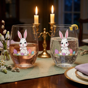 Süßer Osterhase und pastellfarbene Ostereier Weinglas Ohne Stiel