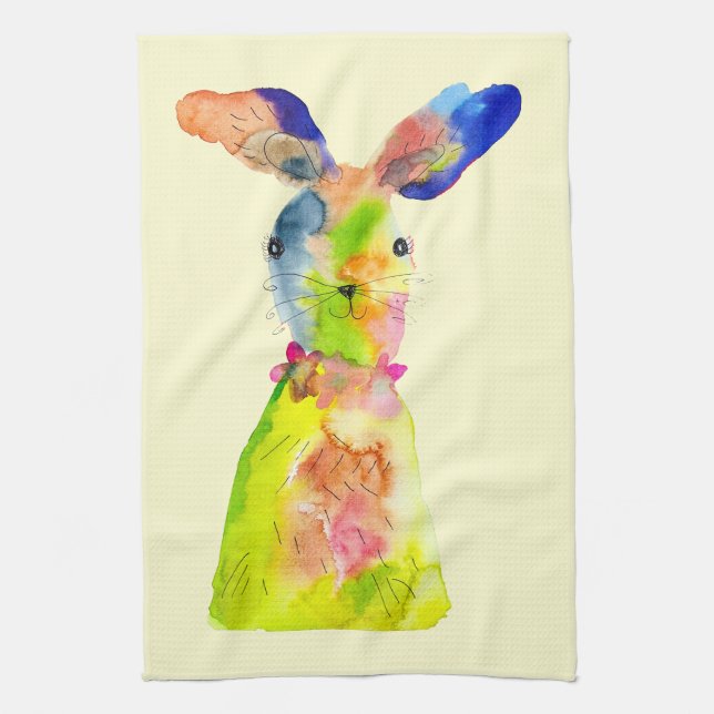Süßer Osterhase Wasserfarbe Geschirrtuch (Vertikal)