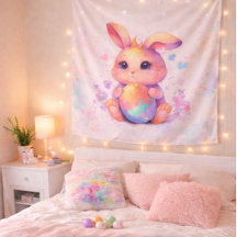 Süßer Osterhasen-Wandteppich – Pastell-Ästhetik-Wa