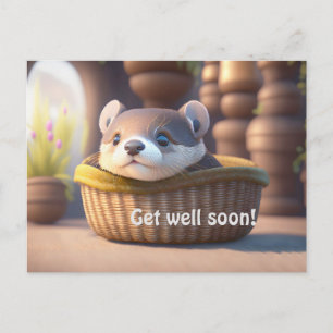 Süßer Otter-Baby in einem Korb - personalisierbar Postkarte