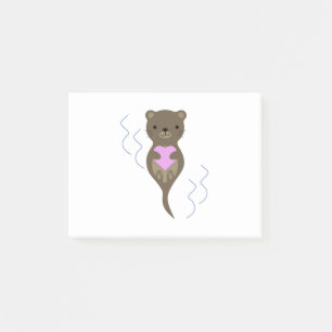 Süßer Otter, der ein rosa Herz umarmt Post-it Klebezettel