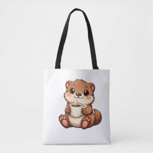 Süßer Otter mit Kaffee – Gemütliches Kawaii-Tier