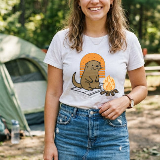 Süßer Otter mit Lagerfeuer-Illustration Camping Tri-Blend Shirt