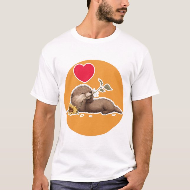 Süßer Otter mit Spaßblume T-Shirt (Vorderseite)
