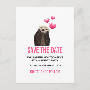Süßer Otter mit Valentinsherzen - Save-the-Date Postkarte