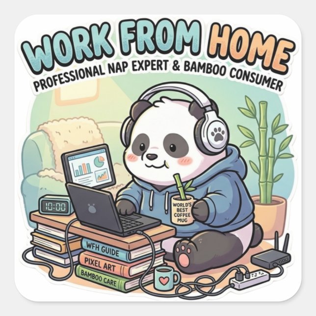Süßer Panda-Arbeitsplatz-Sticker  Quadratischer Aufkleber (Vorderseite)