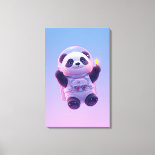 Süßer Panda-Astronaut Kinder-Wandkunst – Lustiger  Leinwanddruck