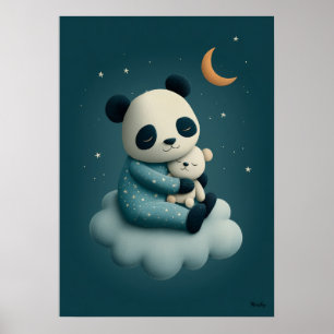 Süßer Panda auf Wolken-Kinderzimmer-Bettzeit Poster
