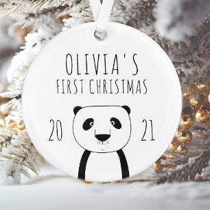 Süßer Panda-Babys erstes Weihnachten Schwarz Weiß Ornament
