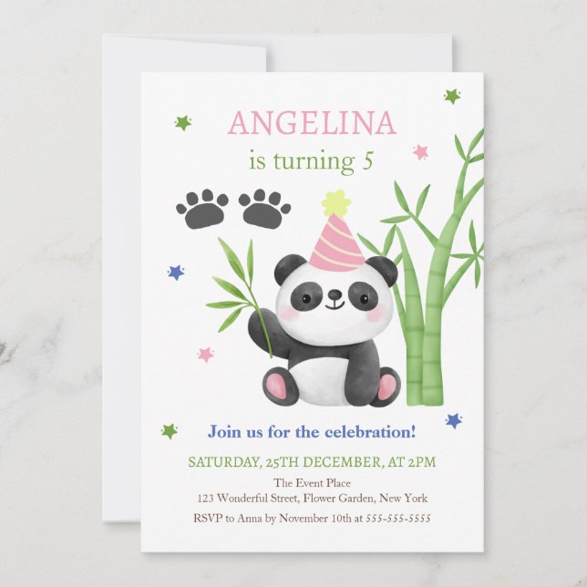 Süßer Panda-Bambus-Geburtstag  Einladung (Vorderseite)