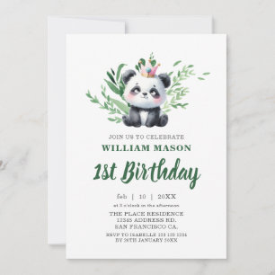 Süßer Panda-Bär-Aquarell-Grün 1. Geburtstag Einladung