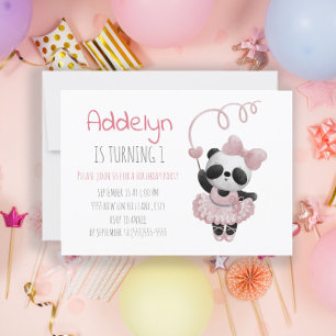 Süßer Panda-Bär-Ballerina Mädchen 1. Geburtstag Einladung
