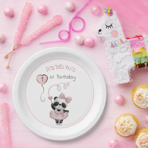 Süßer Panda-Bär-Ballerina Rosa Kindergeburtstag  Pappteller