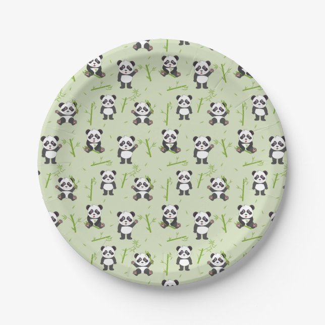 Süßer Panda-Bär-Bambus-Kawaii-Tiermuster Pappteller (Vorderseite)