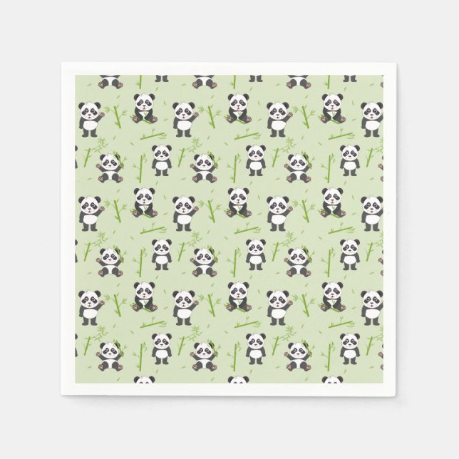 Süßer Panda-Bär-Bambus-Kawaii-Tiermuster Serviette (Vorderseite)