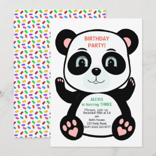 Süßer Panda-Bär & Bunte Konfetti Einladung