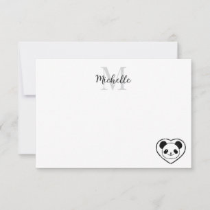 Süßer Panda-Bär Cartoon individuelles Monogramm Mitteilungskarte
