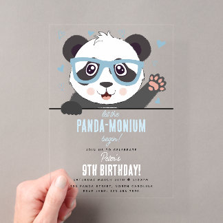 Süßer Panda-Bär Kawaii Jungen-Geburtstagsfeier Acryleinladungen