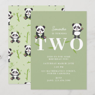 Süßer Panda-Bär Kawaii Kinder Zwei 2 Geburtstag Einladung