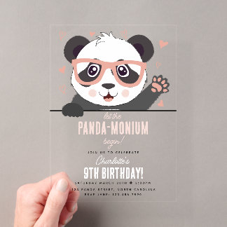 Süßer Panda-Bär Kawaii Mädchen Geburtstagsfeier Acryleinladungen