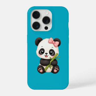 Süßer Panda-Bär mit rosa Schleife und Bambus-Handy iPhone 15 Pro Hülle