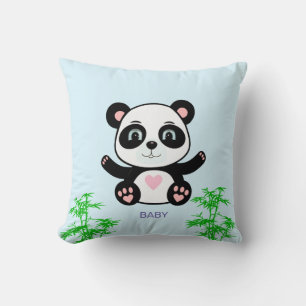 Süßer Panda-Bär und Bambus auf Hellblau Kissen