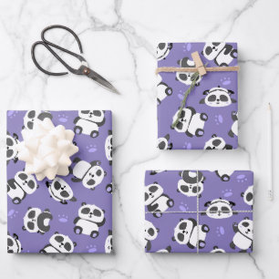 Süßer Panda-Bärenpfote auf blauem Hintergrund Geschenkpapier Set